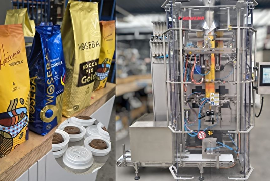 Rovema BVC 260 verpakt gebrande koffiebonen in 1 kg-stazakken voor een Poolse klant