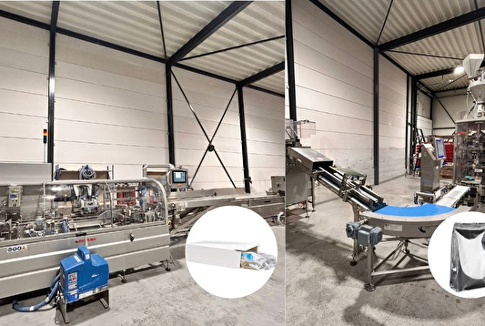 Rovema kartonneermachine en VPS 260 verpakken melkpoeder voor een Franse klant.